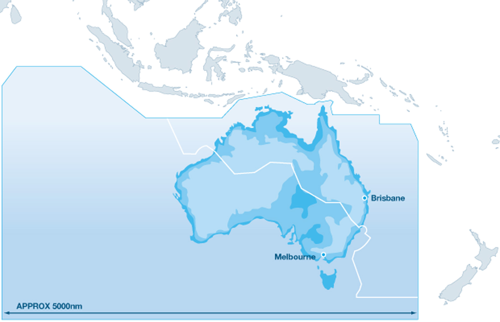 The Australian Flight Information Region is an area of almost 20 million sq nautical miles (51.7 million sq kms) The Australian Flight Information Region is an area of almost 20 million sq nautical miles (51.7 million sq kms)