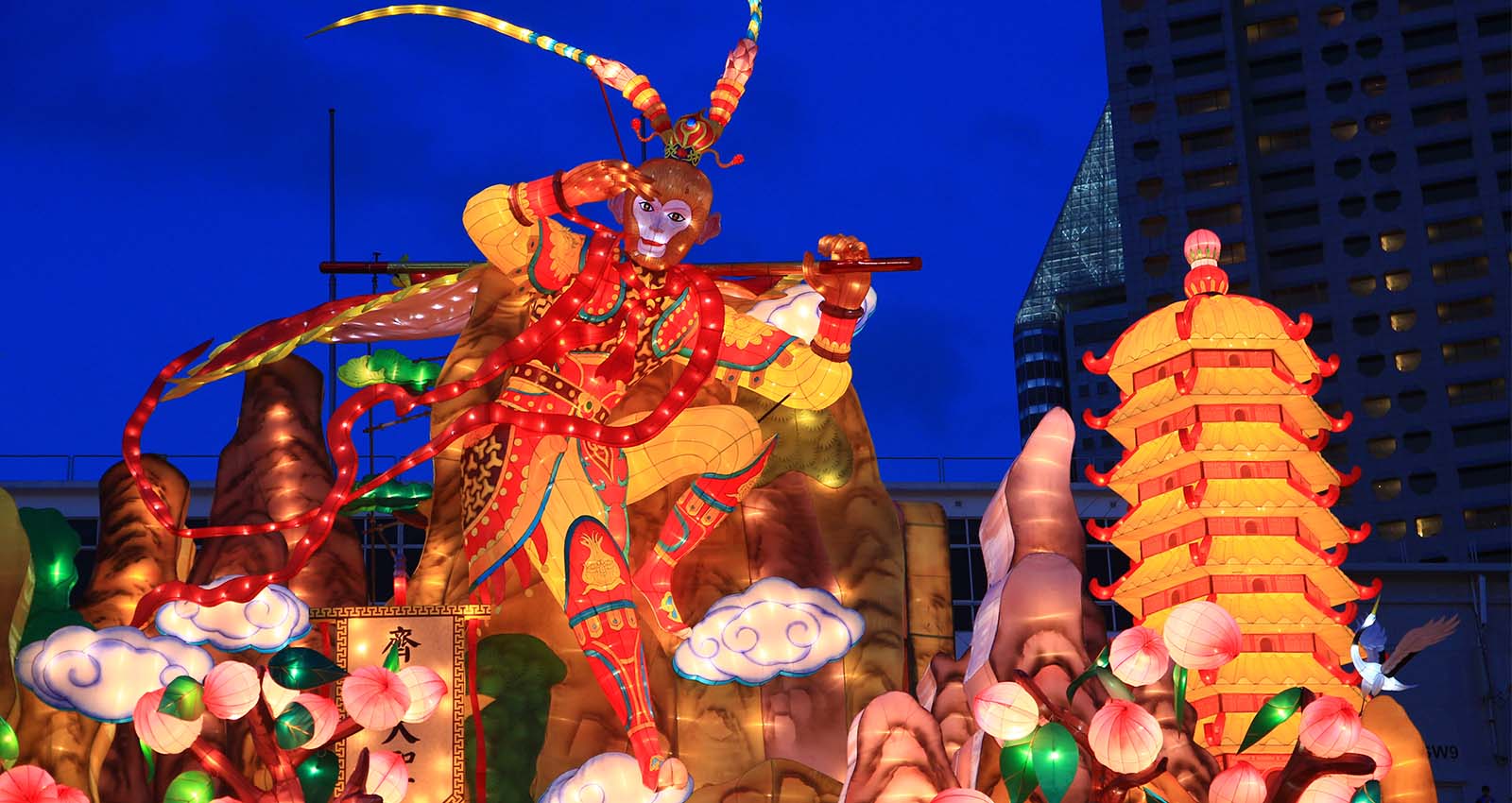Lunar new Year Parade - a float with an illuminated monkey Lunar new Year Parade - a float with an illuminated monkey