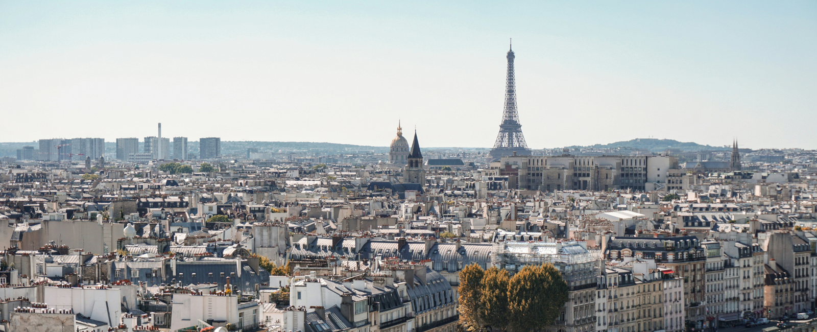 View of Paris skyline with Eiffel Tower at a distance View of Paris skyline with Eiffel Tower at a distance