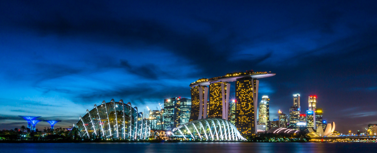 Singapore Marina Bay wide shot from water Singapore Marina Bay wide shot from water