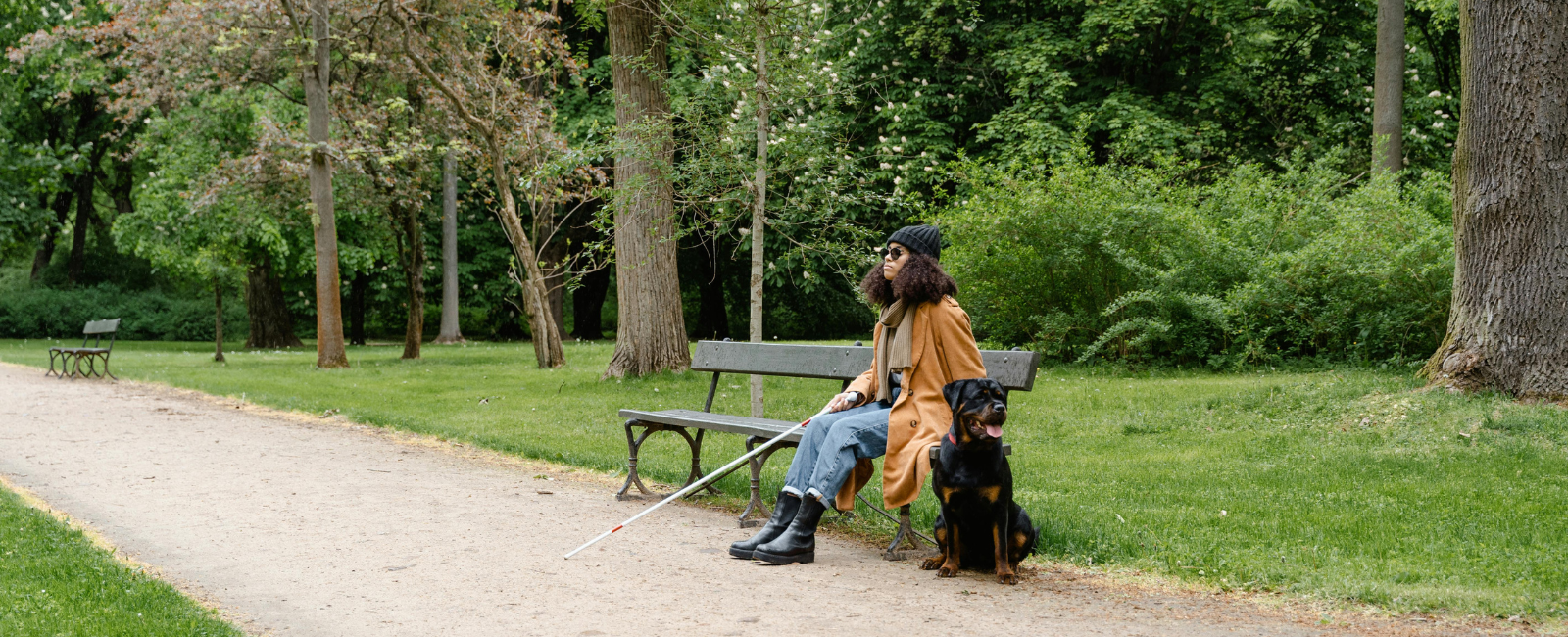 Guide dog and owner in park Guide dog and owner in park